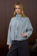 Load image into Gallery viewer, Washed Denim Quilted Front Zipper and Tiee Jacket