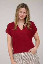 Load image into Gallery viewer, SPLIT NECK SHORT SLEEVE KNIT PULLOVER : RED