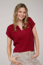 Load image into Gallery viewer, SPLIT NECK SHORT SLEEVE KNIT PULLOVER : RED

