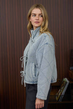 Load image into Gallery viewer, Washed Denim Quilted Front Zipper and Tiee Jacket
