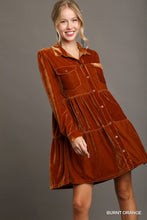 Load image into Gallery viewer, Cinnamon Velvet Pocketed Tiered Dress

