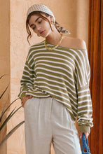 Load image into Gallery viewer, Olive Relaxed Striped Knit Pullover Sweater
