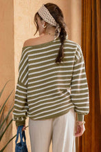 Load image into Gallery viewer, Olive Relaxed Striped Knit Pullover Sweater
