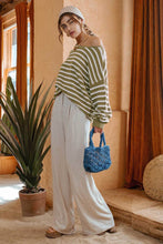 Load image into Gallery viewer, Olive Relaxed Striped Knit Pullover Sweater
