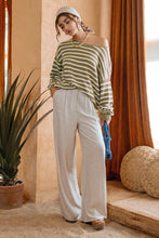 Load image into Gallery viewer, Olive Relaxed Striped Knit Pullover Sweater
