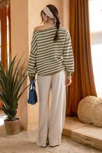 Load image into Gallery viewer, Olive Relaxed Striped Knit Pullover Sweater
