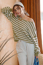 Load image into Gallery viewer, Olive Relaxed Striped Knit Pullover Sweater
