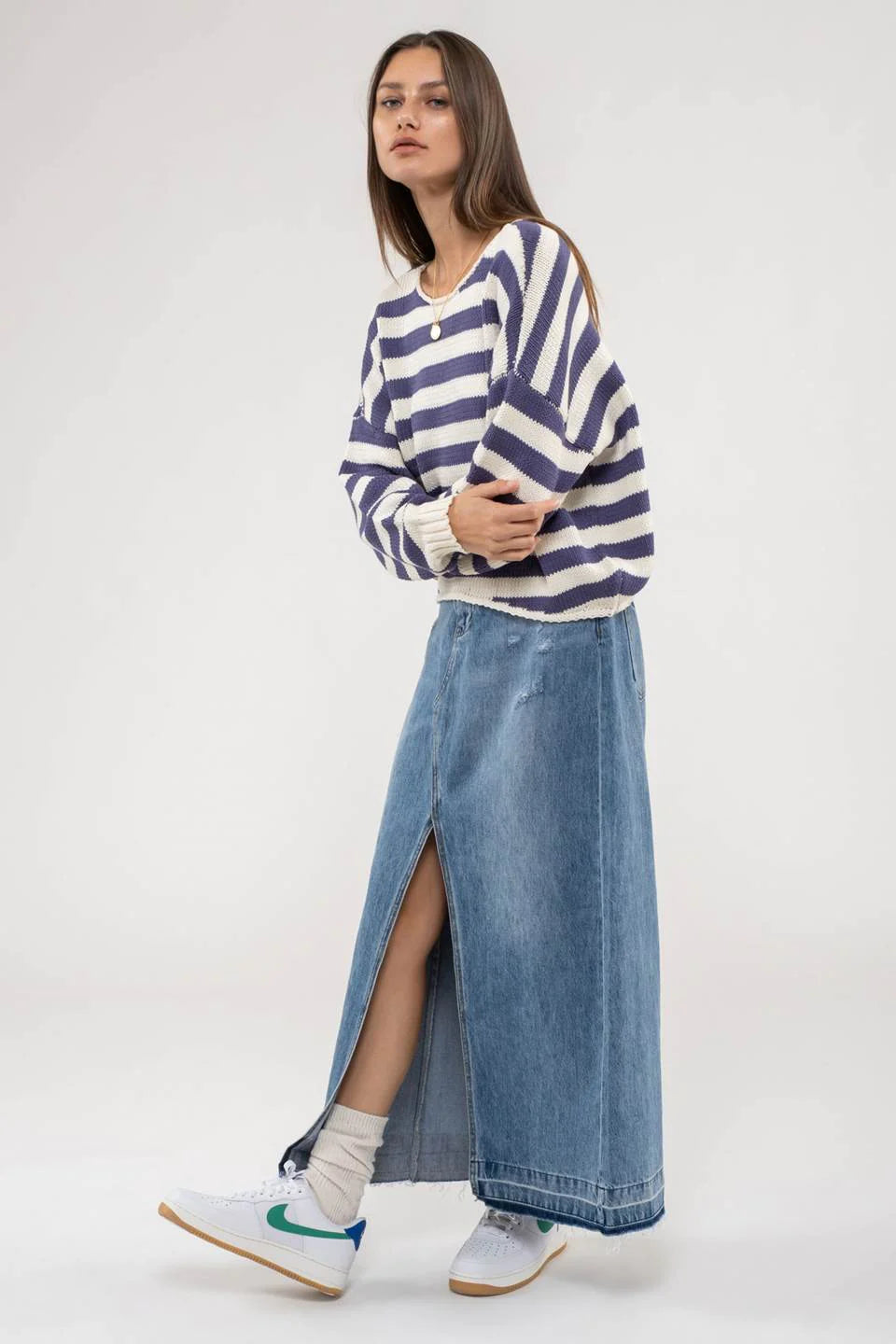 Blue Striped Knit Pullover