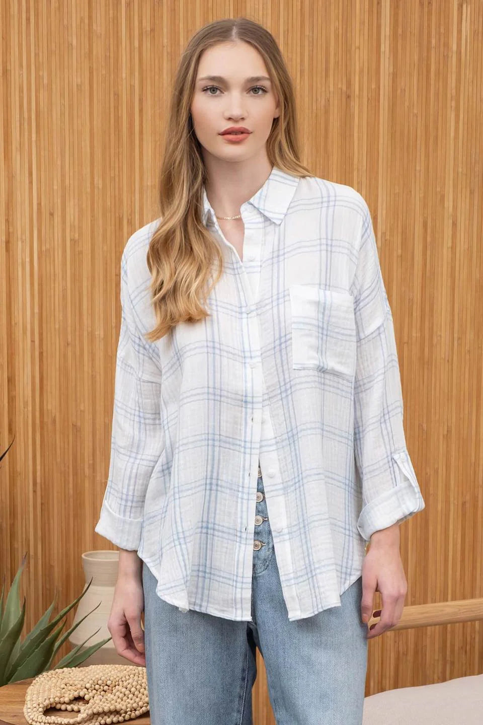 Oversized Grid Top Blue