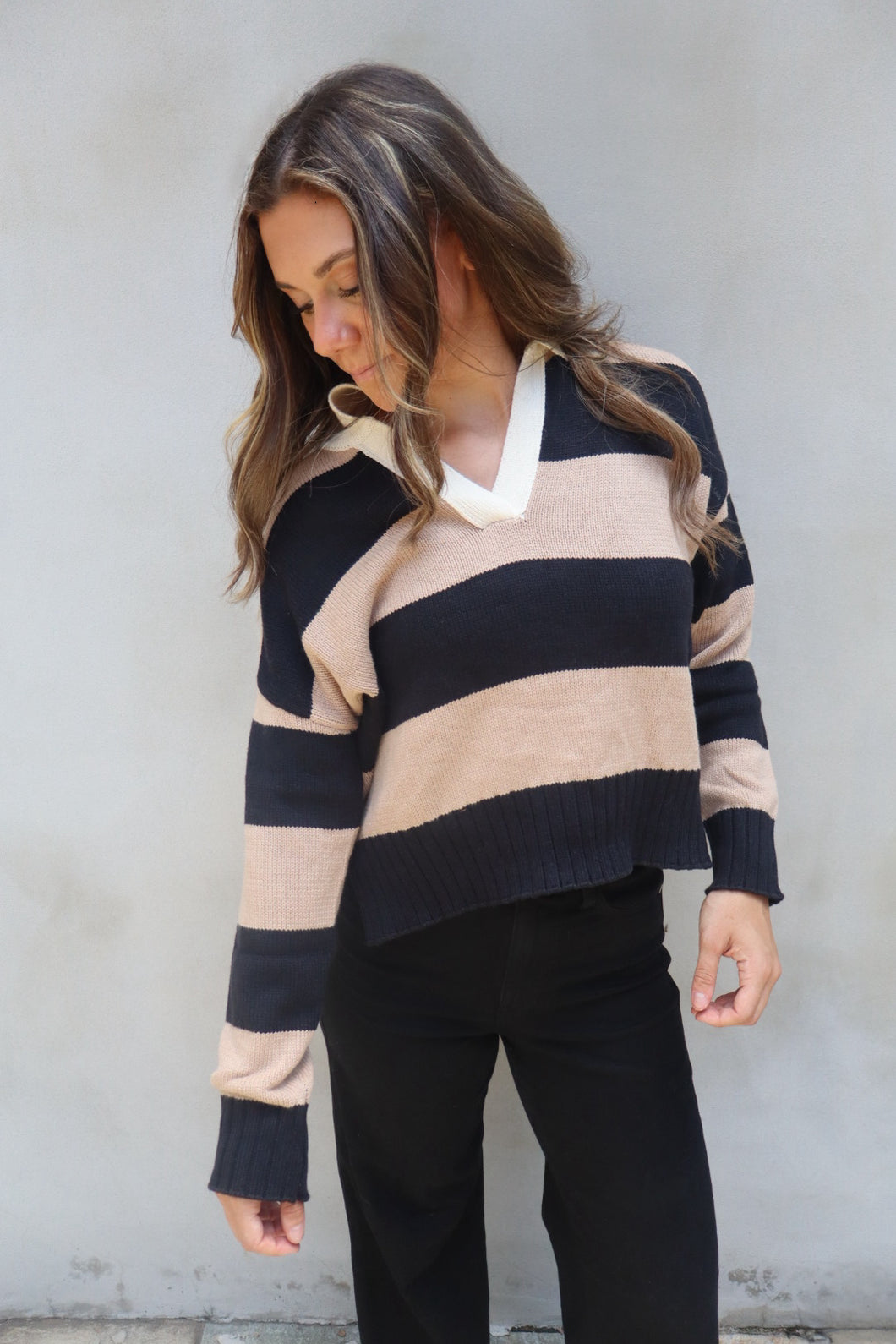 Striped Collared Sweater Mocha