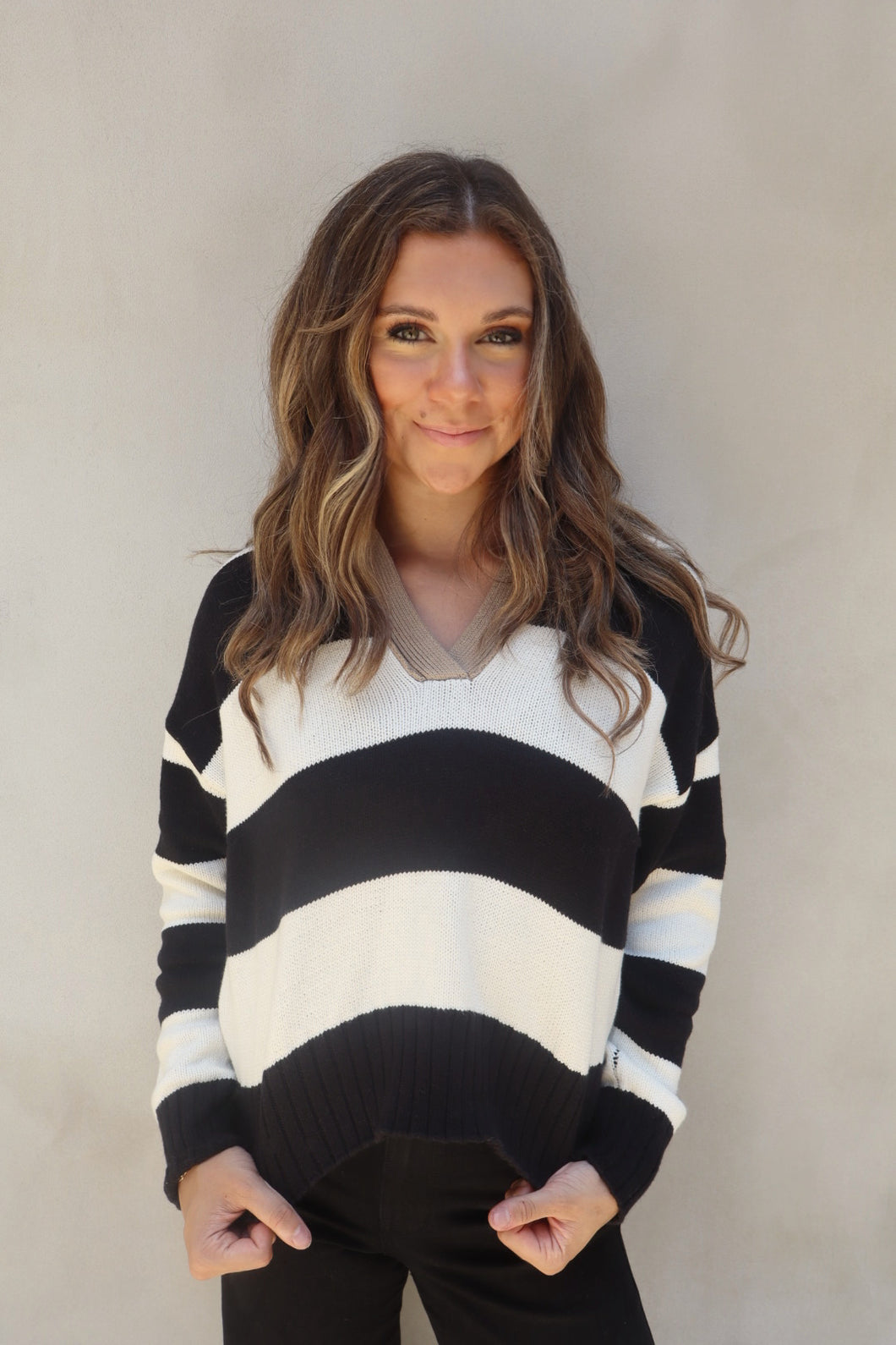 Striped Collared Sweater Cream