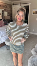 Load image into Gallery viewer, Olive Relaxed Striped Knit Pullover Sweater
