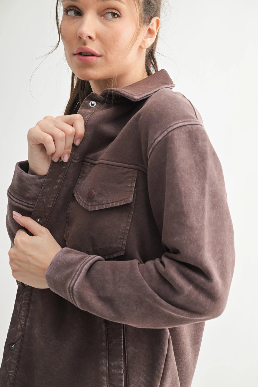 Snap-On Shacket - Brown