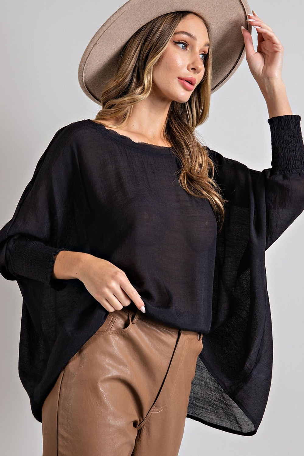 Smocked Linen Dolman Top - also available in off white