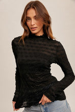 Load image into Gallery viewer, Black Hi Neck Lace Long Sleeve Top
