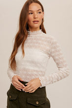 Load image into Gallery viewer, Off White Hi Neck Lace Long Sleeve Top
