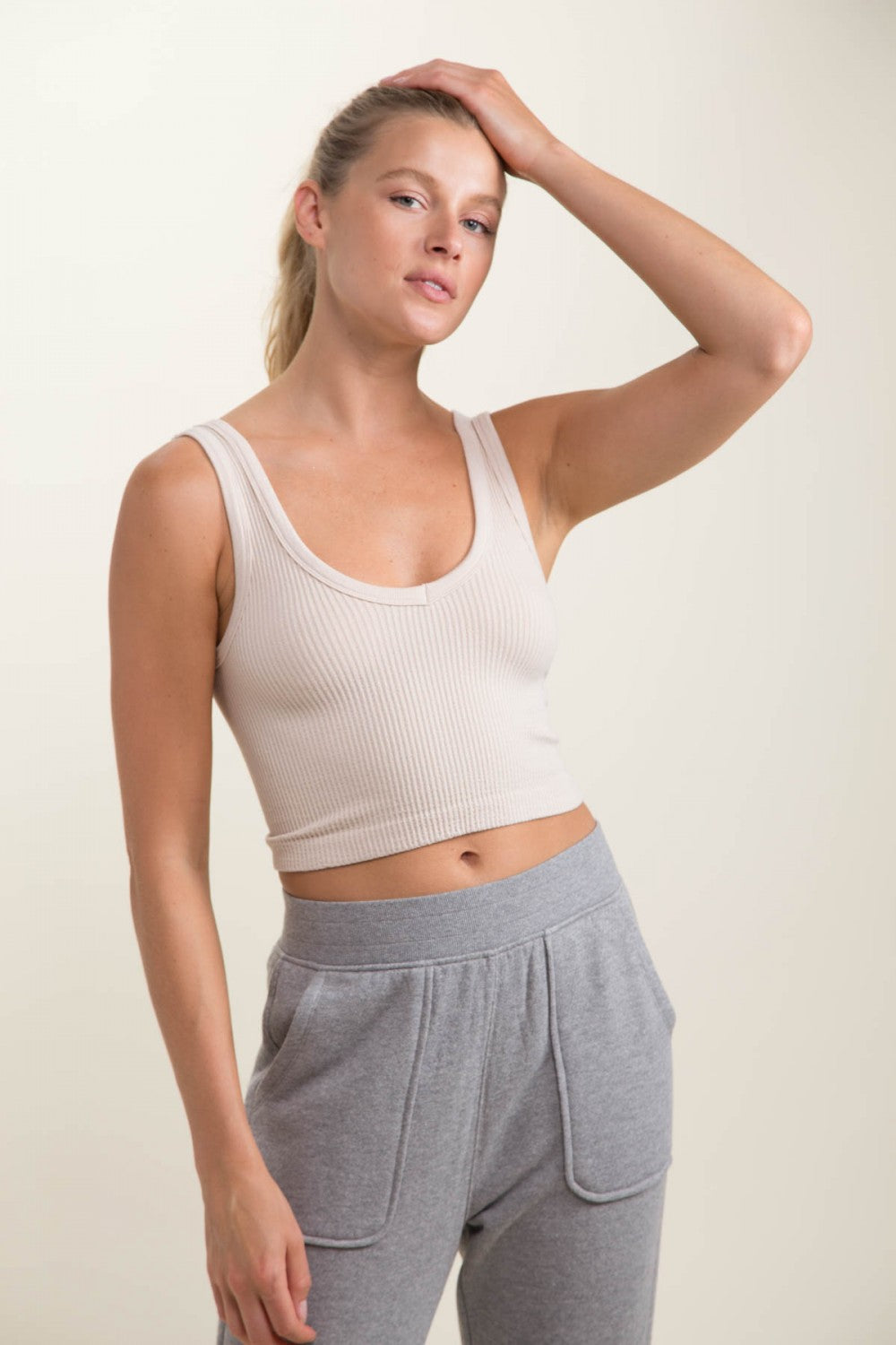 Stone Ribbed Seamless Cropped Tank Top