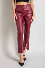 Load image into Gallery viewer, Wine Faux Leather Slit Hem Straight Pants
