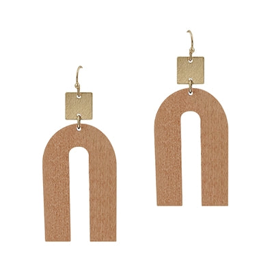 Light Brown Wood Geometric with Gold Earrings